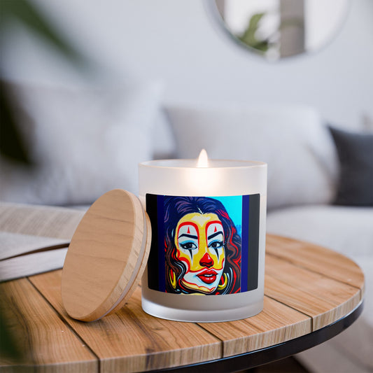 Clowning Around 11oz Vegan Wax Wooden Wick Frosted Glass Candle-Street Art