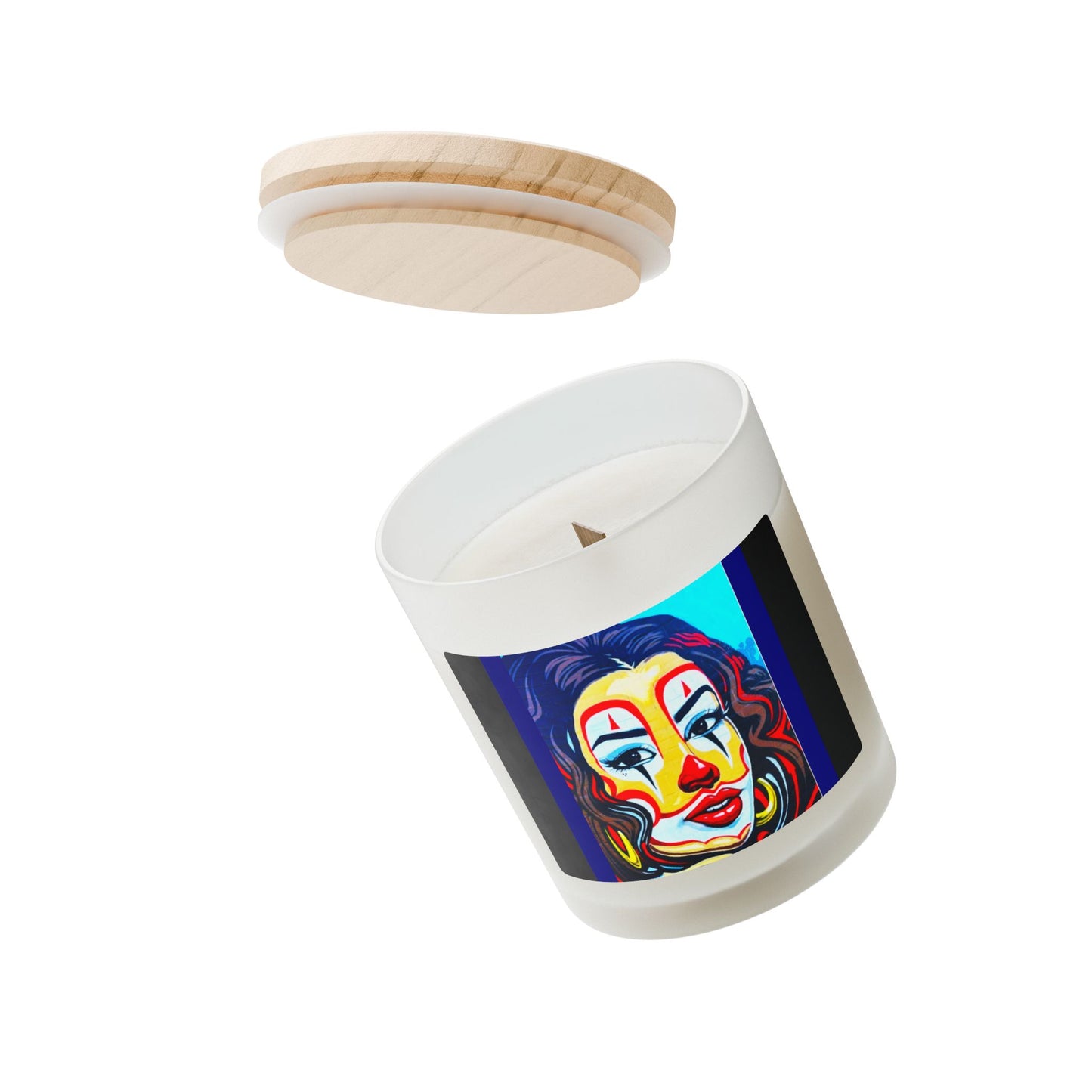 Clowning Around 11oz Vegan Wax Wooden Wick Frosted Glass Candle-Street Art