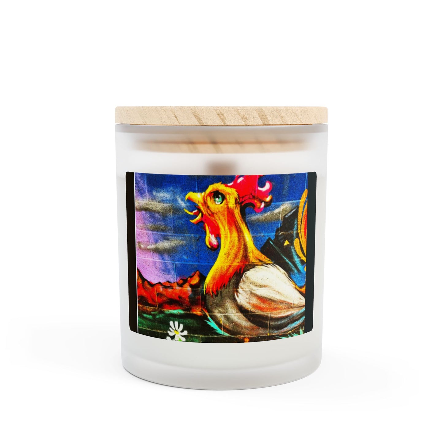 Rooster 11oz Frosted Glass Vegan Wax Wooden Wick Candle-Street Art