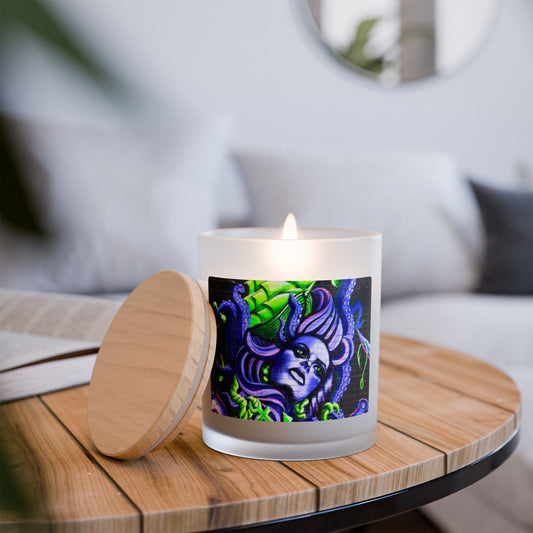 The Abyss 11oz Frosted Glass Vegan Wax Wooden Wick Candle-Street Art