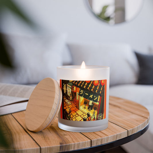 China Town 11oz Vegan Wax Wooden Wick Frosted Glass Candle-Street Art