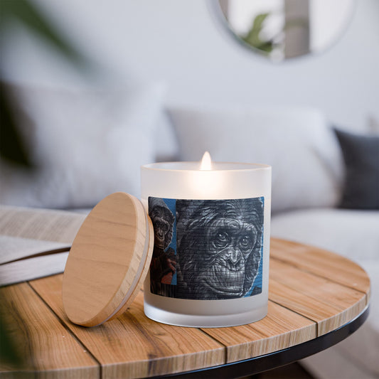 Monkey Around 11oz Frosted Glass Vegan Wax Wooden Wick Candle-Street Art