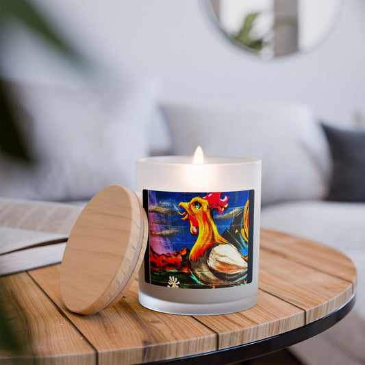 Rooster 11oz Frosted Glass Vegan Wax Wooden Wick Candle-Street Art